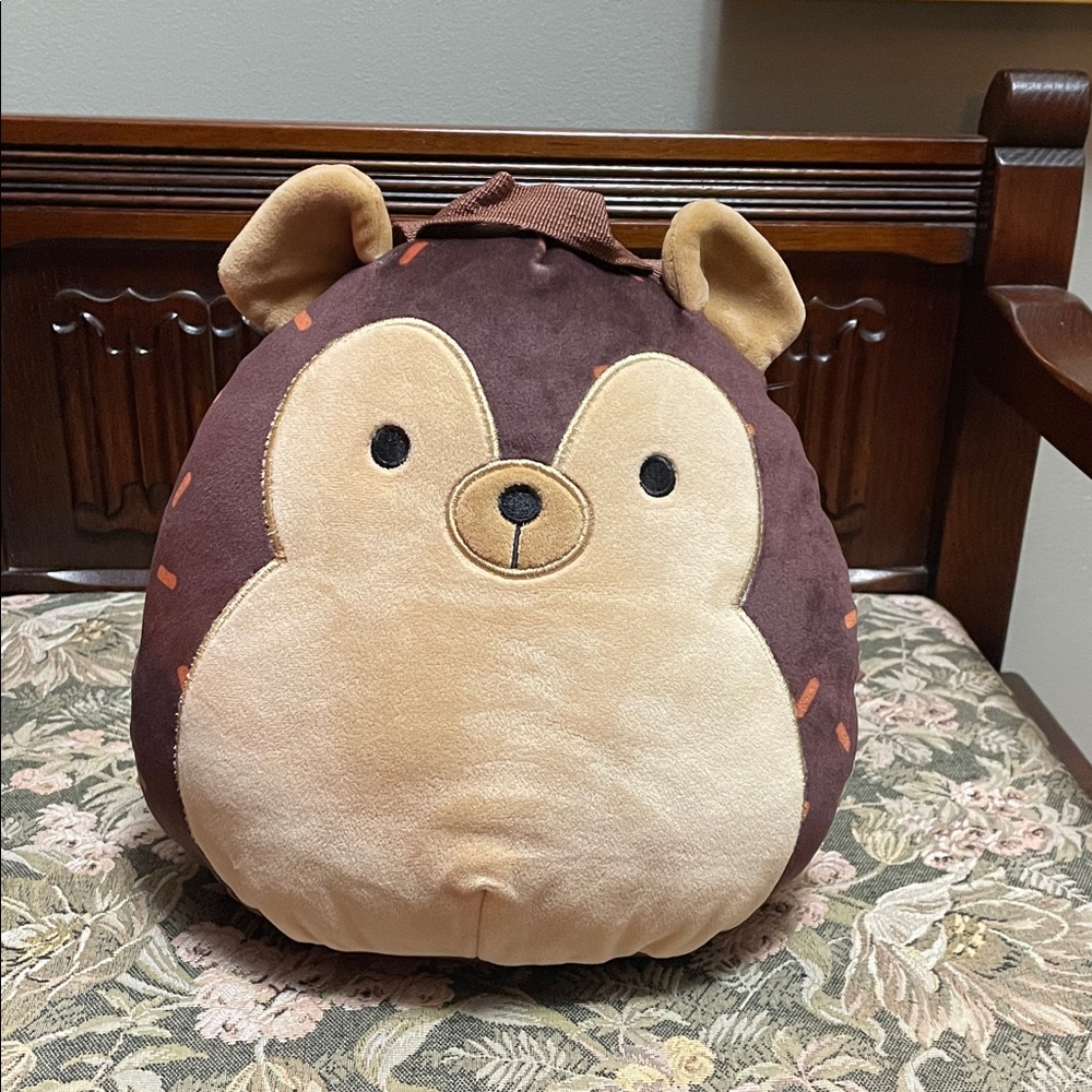 Squishmallows Brown and Tan Plush Hedgehog Backpack.
